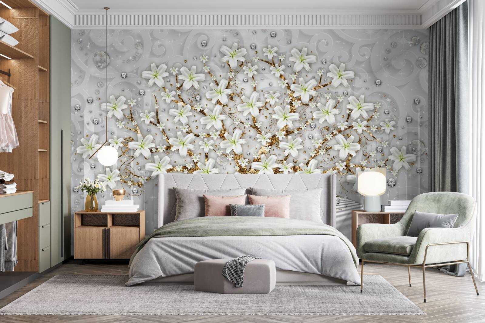 Fototapeten Weiße Blüten blühten auf dem Baum