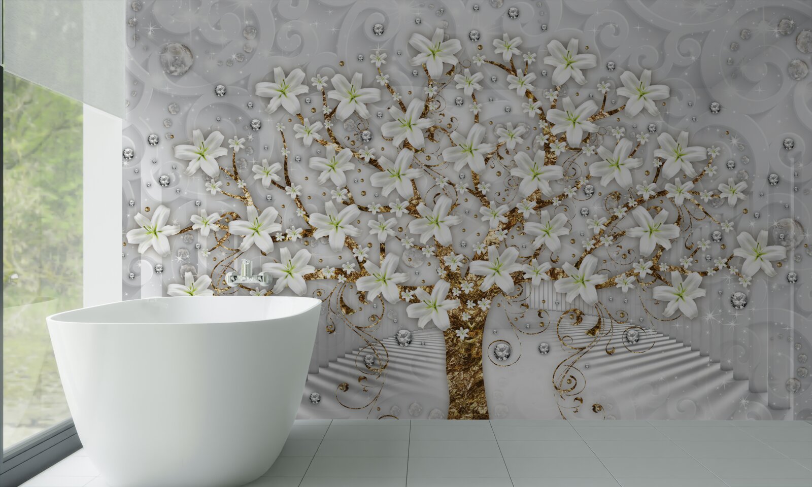 Fototapeten Weiße Blüten blühten auf dem Baum