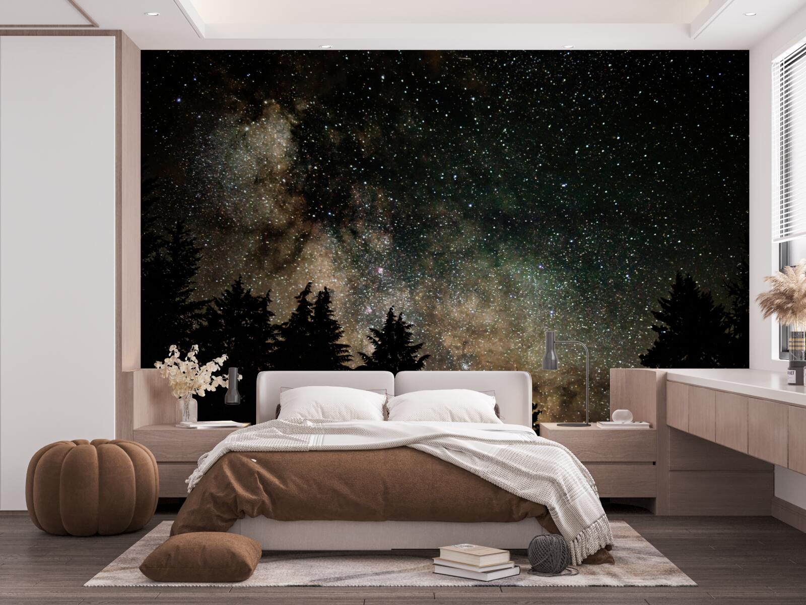 Fototapeten Wald in der Nacht und ein Sternenhimmel