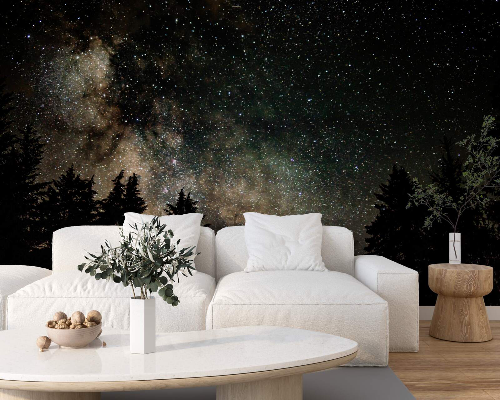 Fototapeten Wald in der Nacht und ein Sternenhimmel