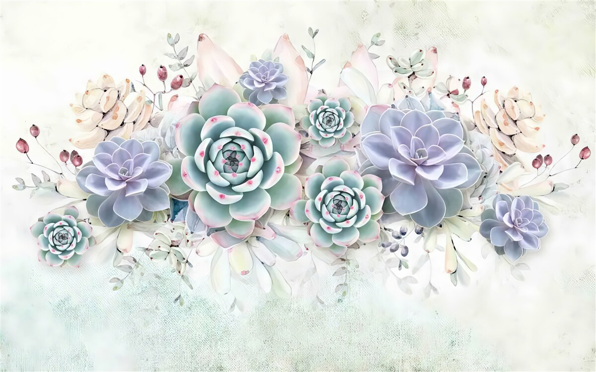 Fototapeten Es gibt blaue Blumen auf einem hellen Hintergrund