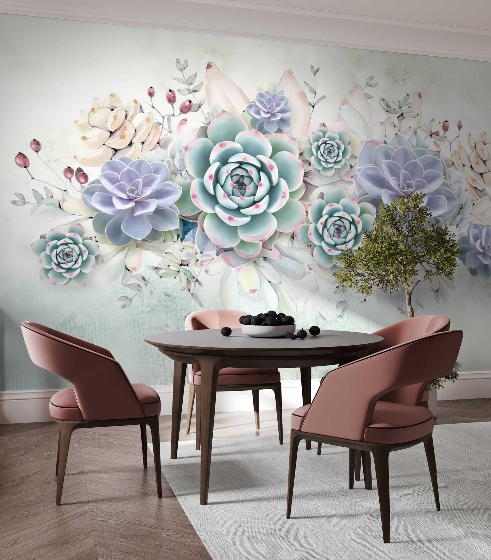 Fototapeten Es gibt blaue Blumen auf einem hellen Hintergrund