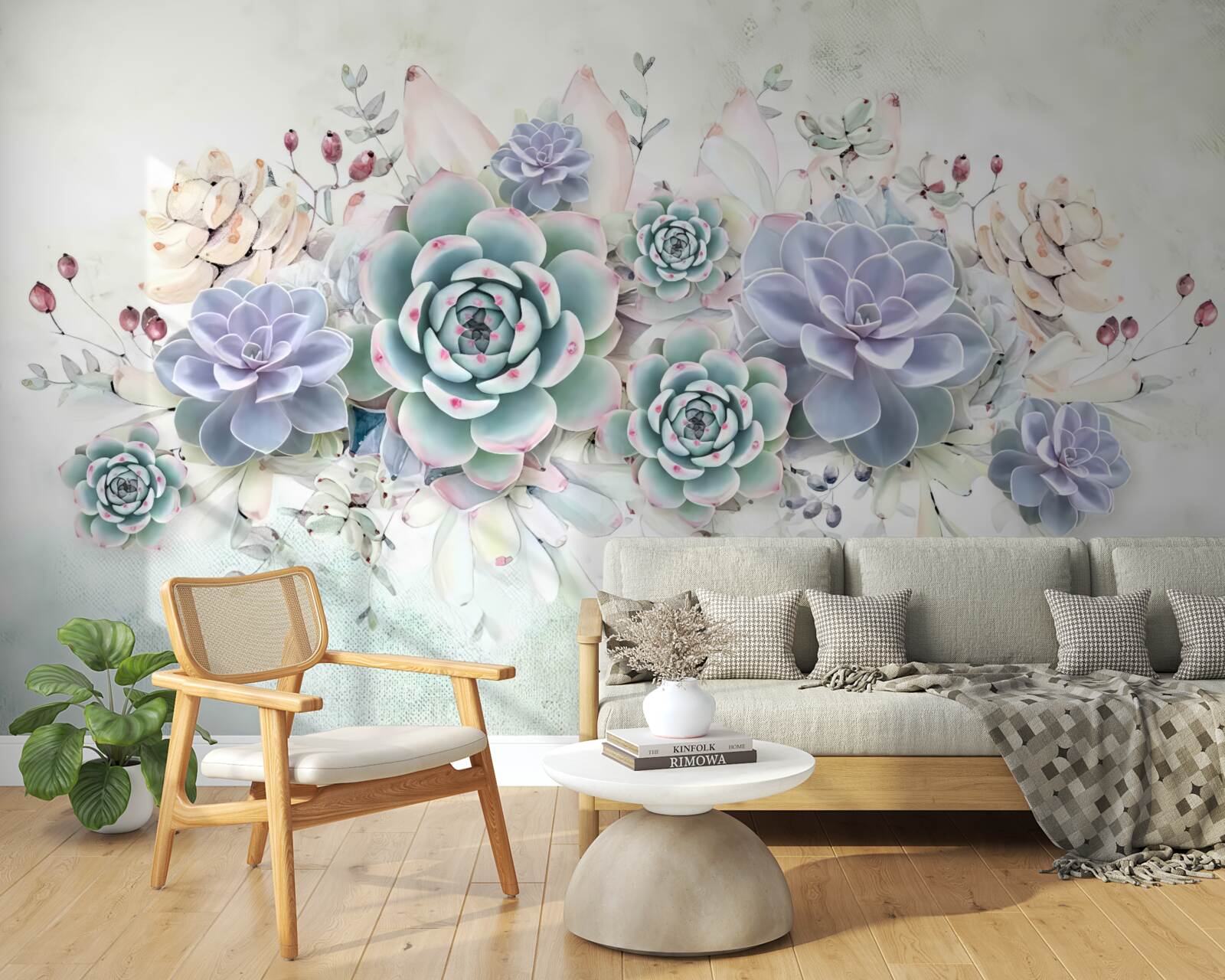 Fototapeten Es gibt blaue Blumen auf einem hellen Hintergrund