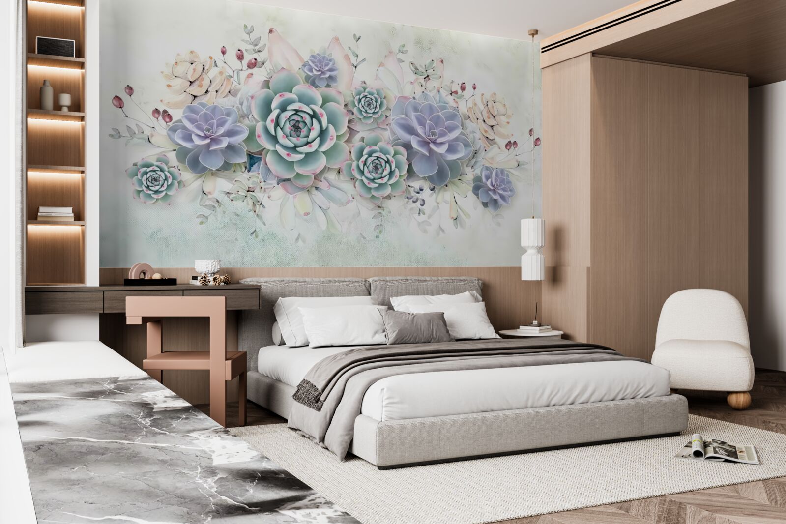 Fototapeten Es gibt blaue Blumen auf einem hellen Hintergrund
