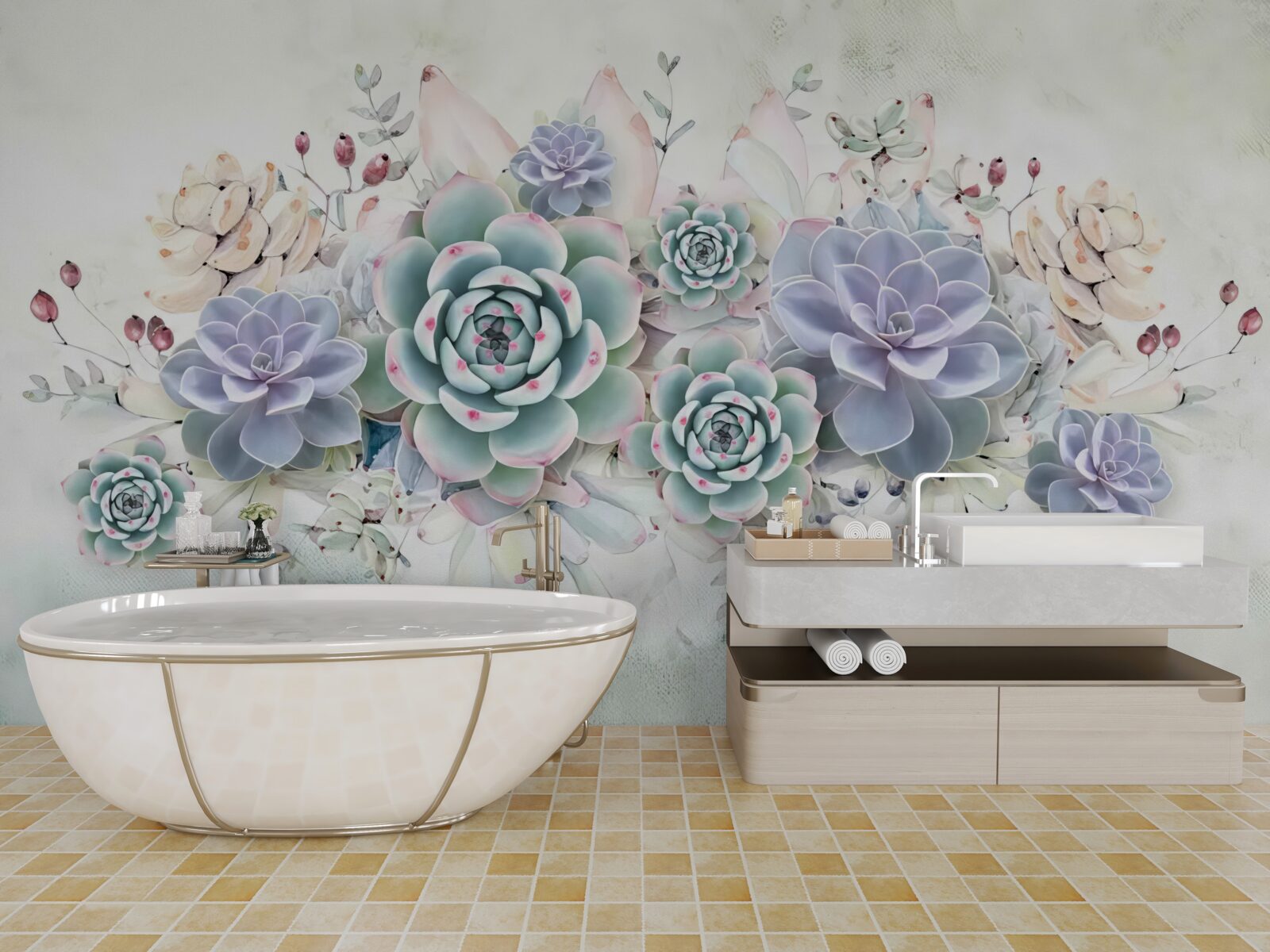 Fototapeten Es gibt blaue Blumen auf einem hellen Hintergrund