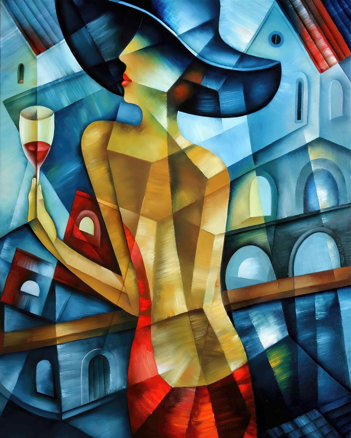 Fototapeten Dame in einem Hut mit einem Glas in der Hand