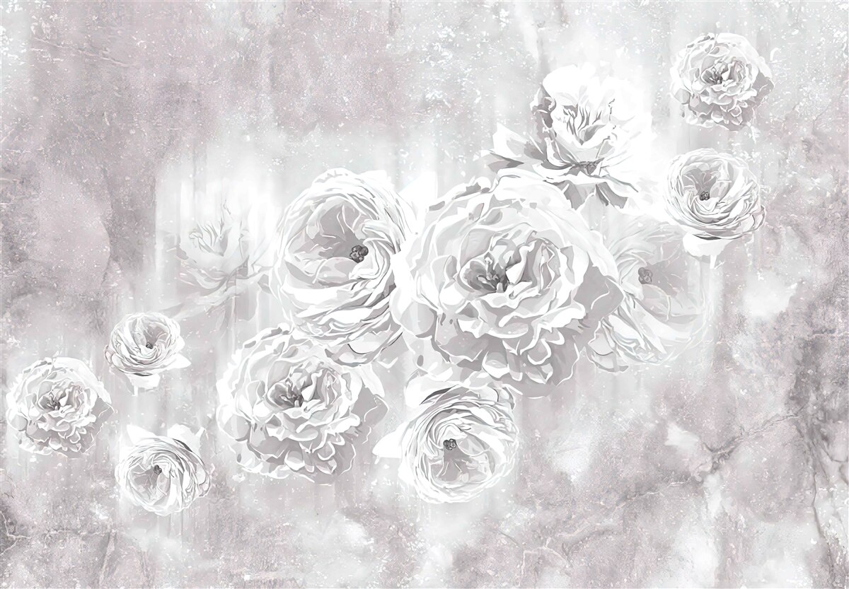 Fototapeten Rosen in hellen Farben vor dem Hintergrund von Grau- und Weißtönen