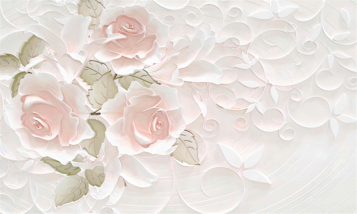 Fototapeten blasse Rosen an einer blassen Wand