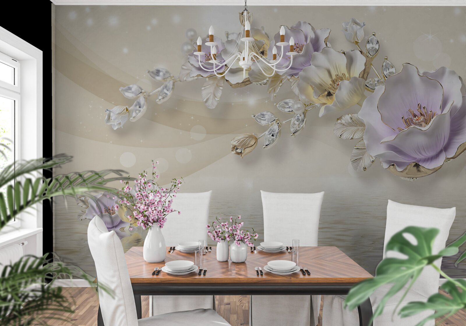 Fototapeten lila und creme Blumen