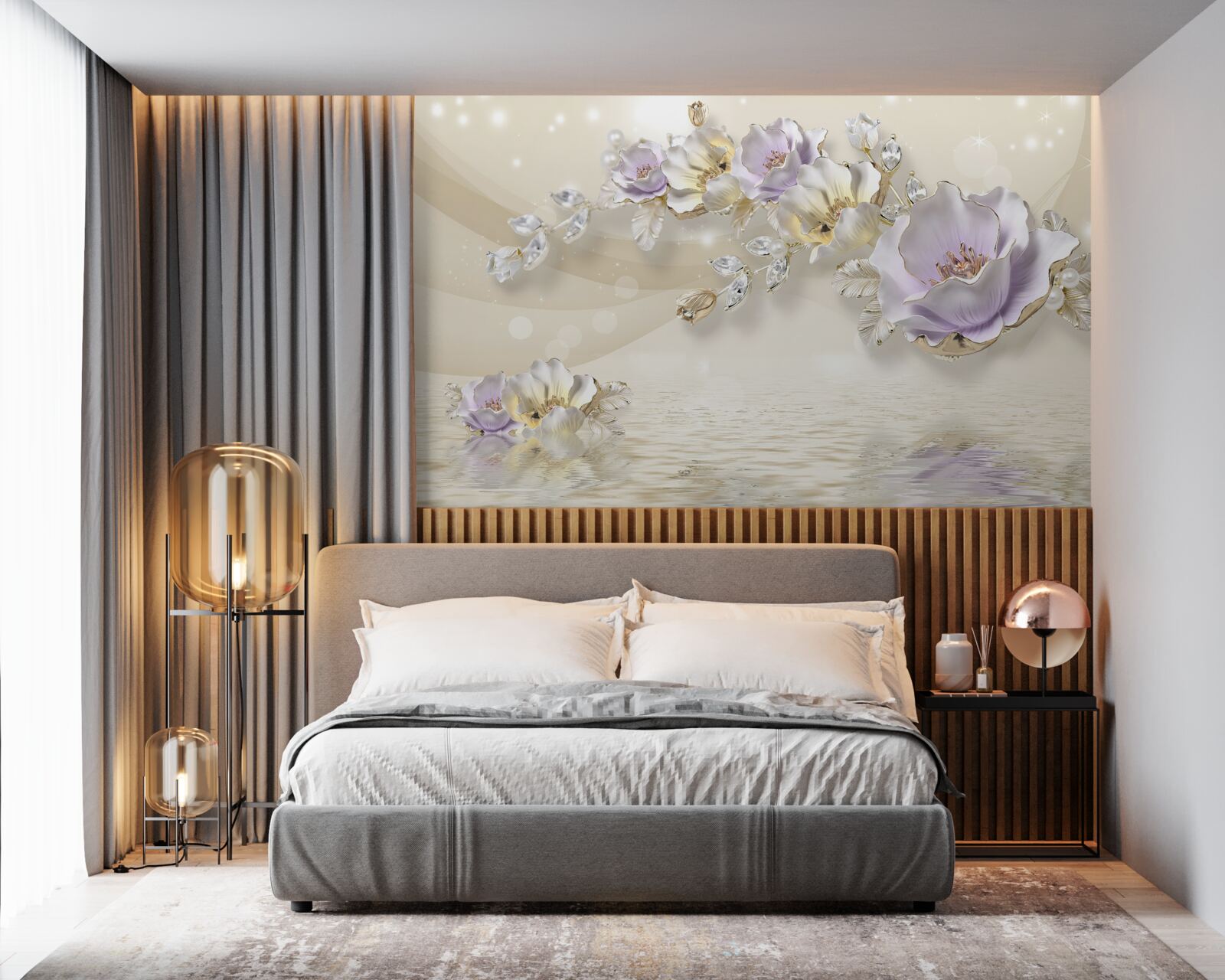 Fototapeten lila und creme Blumen