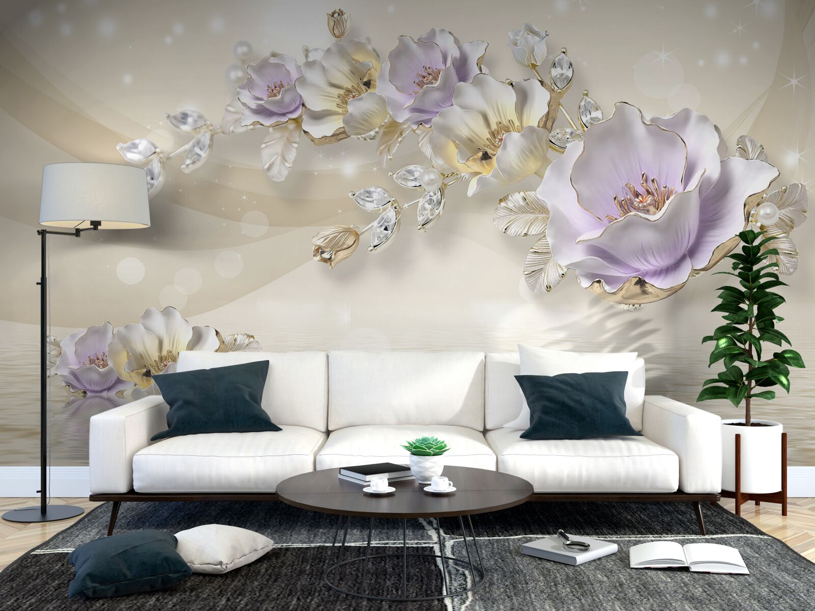 Fototapeten lila und creme Blumen