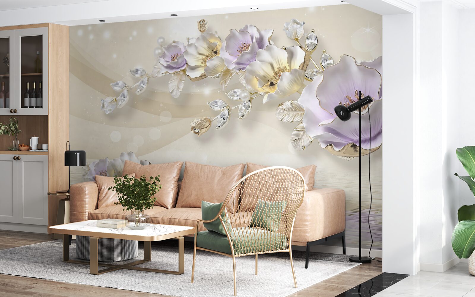 Fototapeten lila und creme Blumen