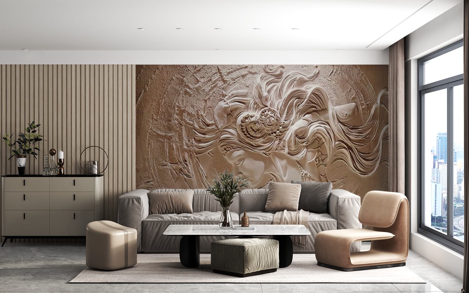 Fototapeten Das Bild eines Mädchens in einem Bas -Relief