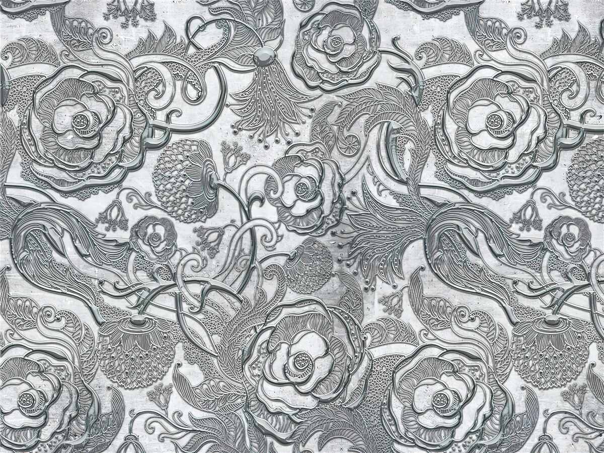 Fototapeten Blumen mit einem silbernen Grauen Umriss