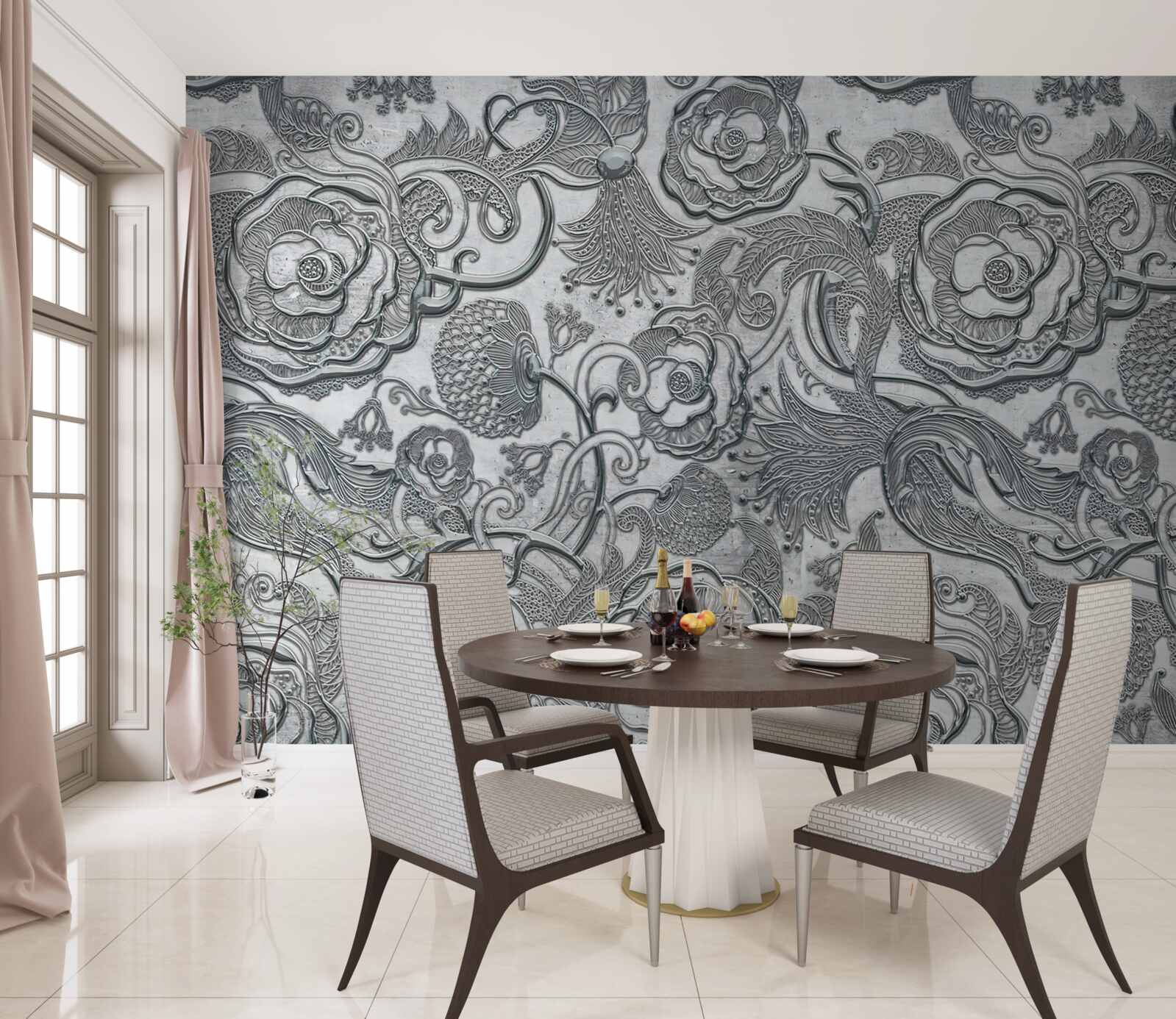Fototapeten Blumen mit einem silbernen Grauen Umriss
