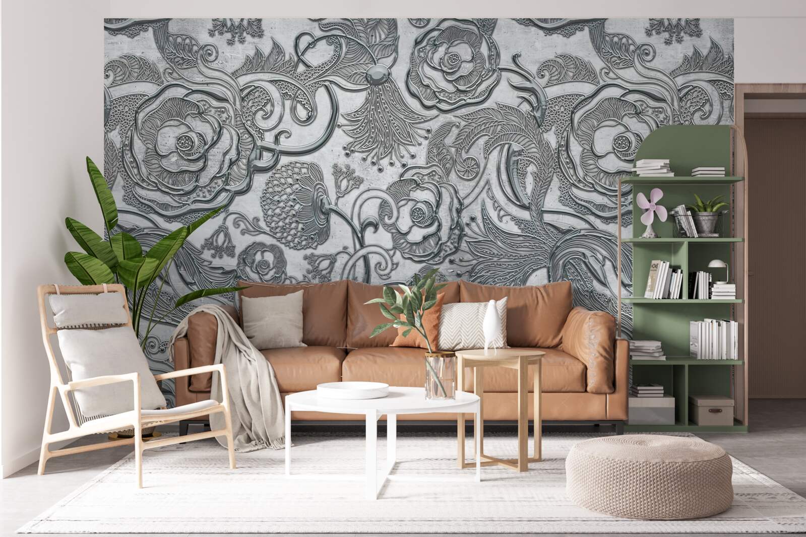 Fototapeten Blumen mit einem silbernen Grauen Umriss