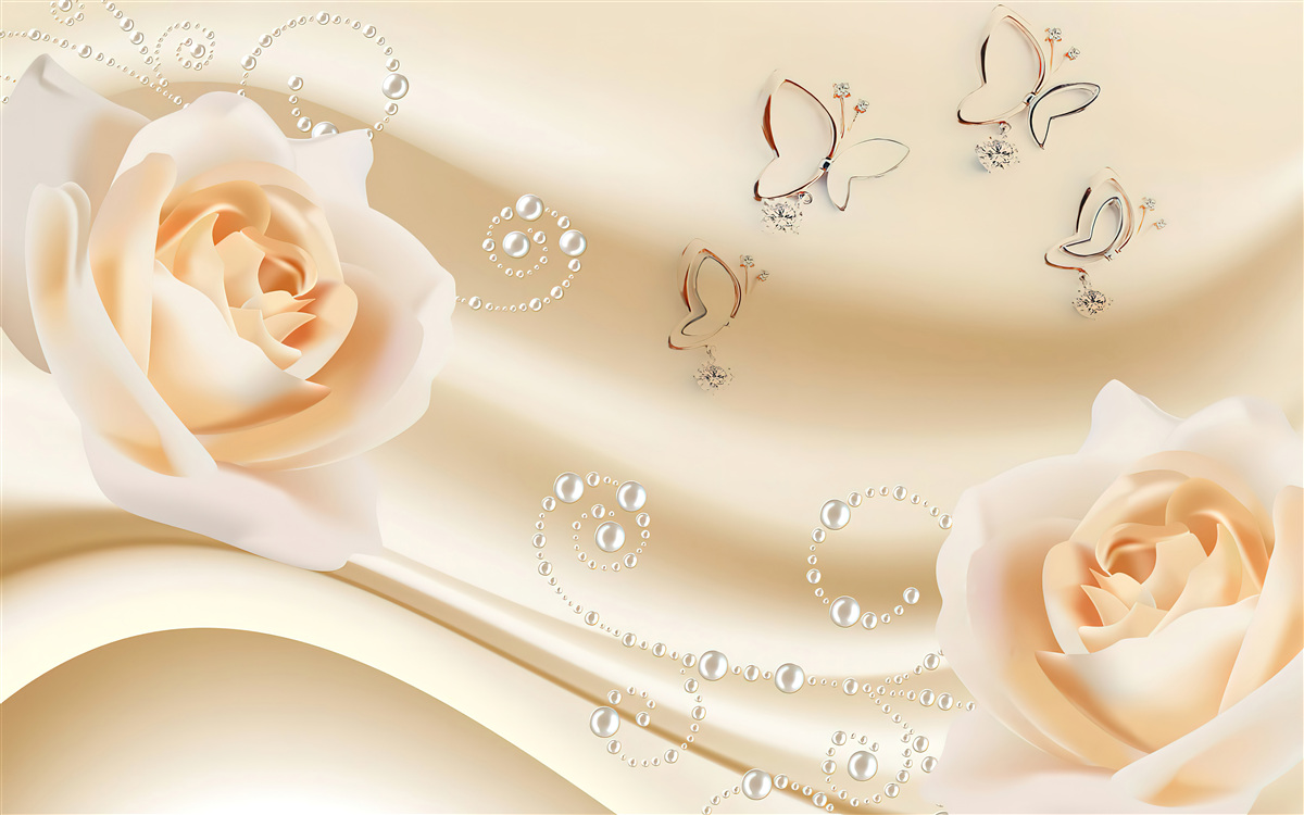 Fototapeten Cremiges Material und ein Paar Rosen