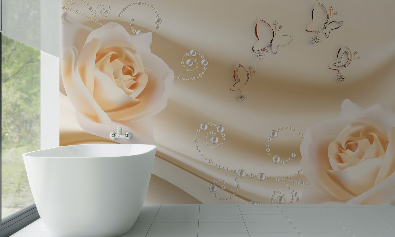 Fototapeten Cremiges Material und ein Paar Rosen
