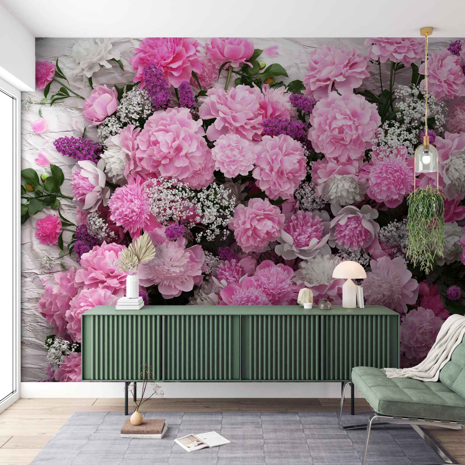 Fototapeten Eine große Anzahl rosa Pfingstrosen