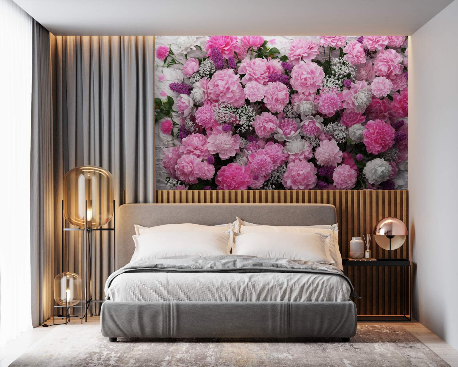 Fototapeten Eine große Anzahl rosa Pfingstrosen