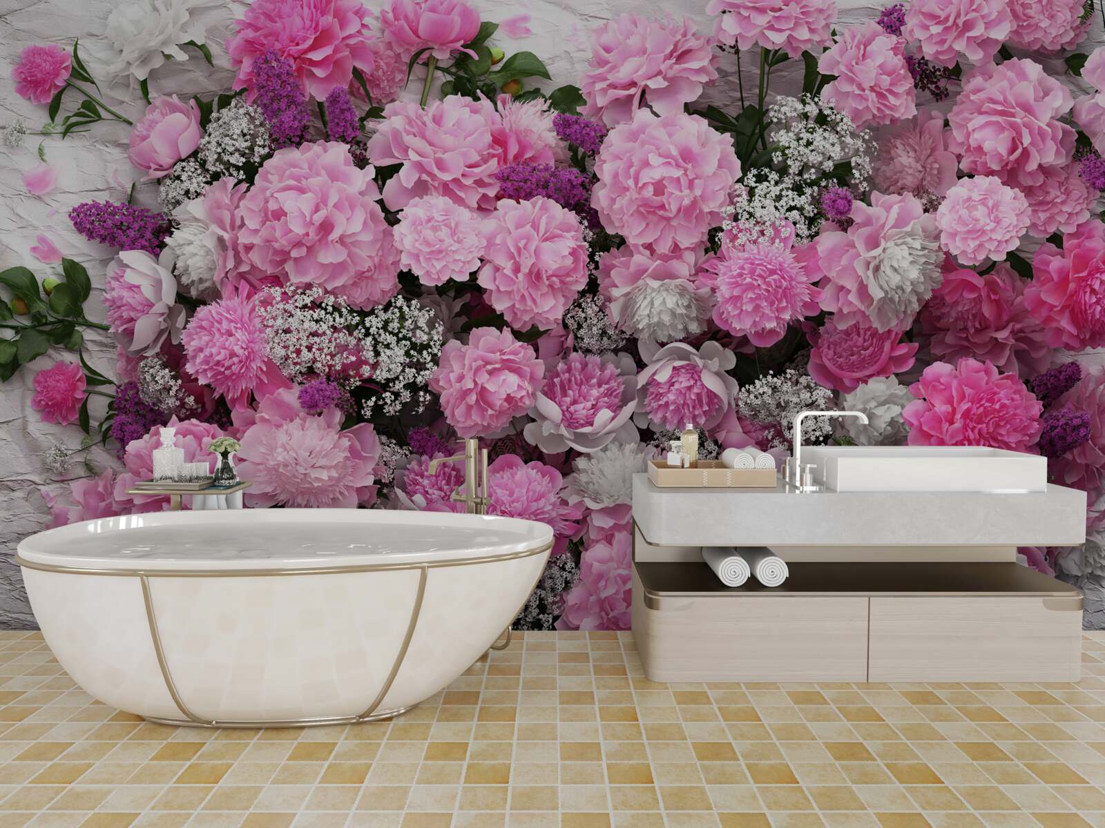 Fototapeten Eine große Anzahl rosa Pfingstrosen