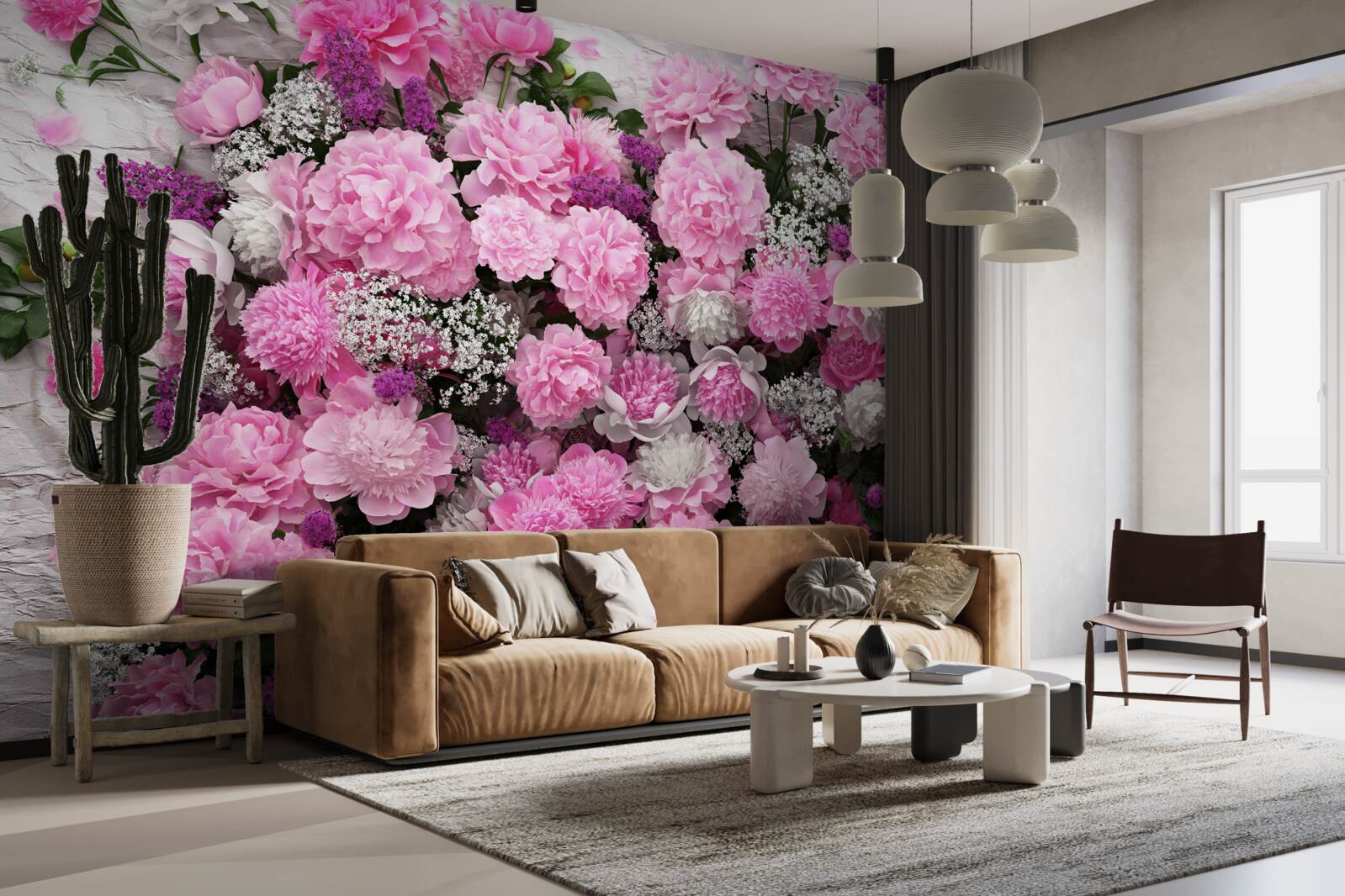 Fototapeten Eine große Anzahl rosa Pfingstrosen