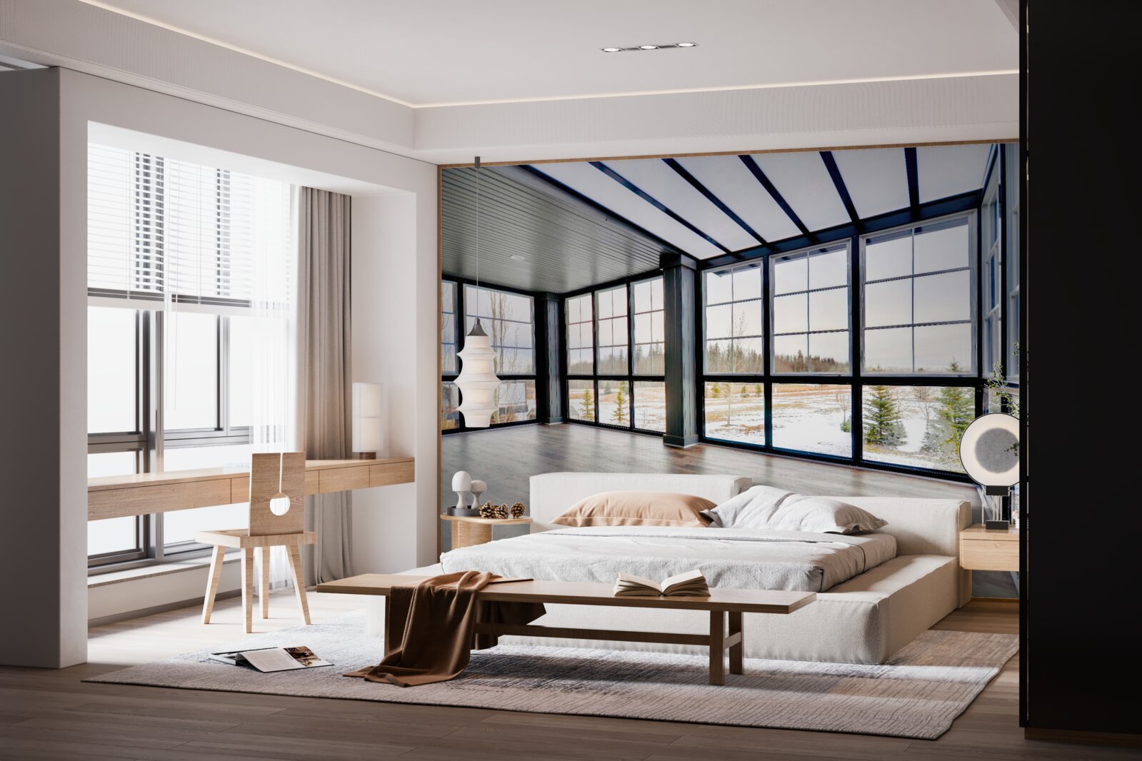 Fototapeten unnötiger Raum, wobei die Fenster von Boden zu Decke reichen