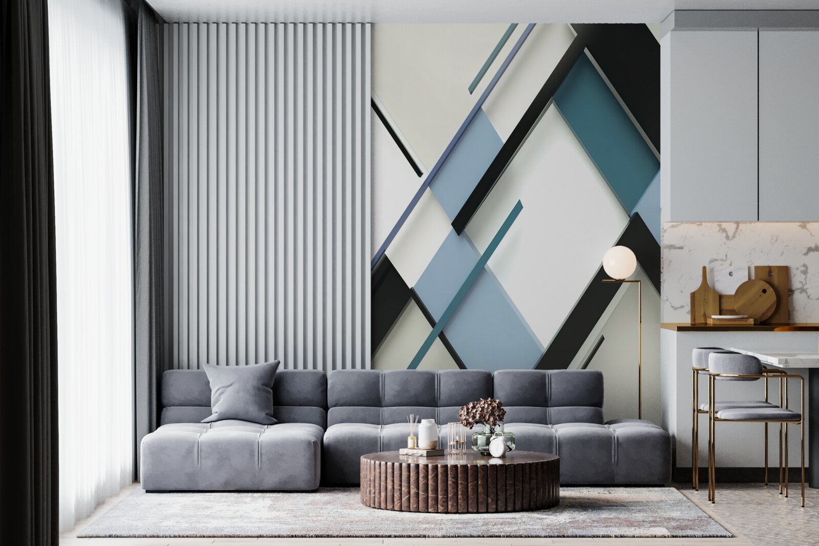 Fototapeten blaue und schwarze Linien