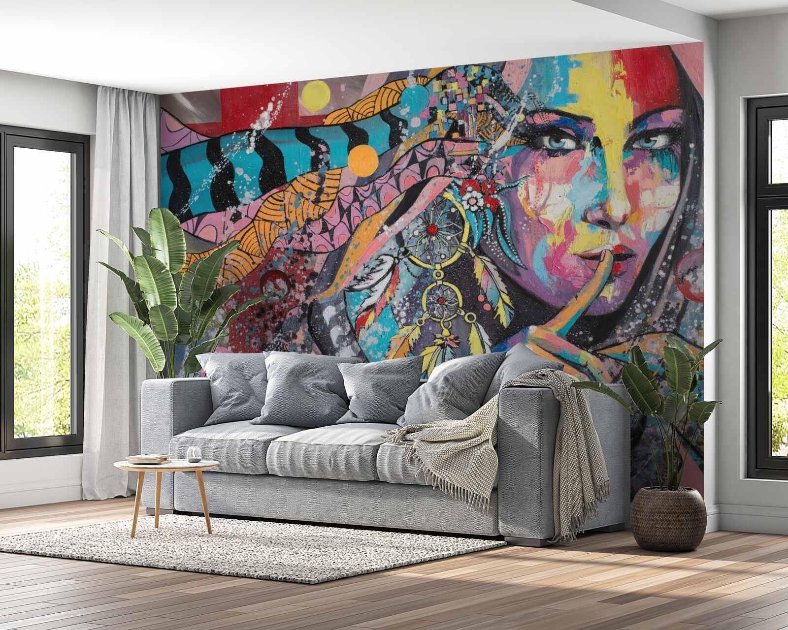 Fototapeten Illustration von Mädchen in verschiedenen leuchtenden Farben