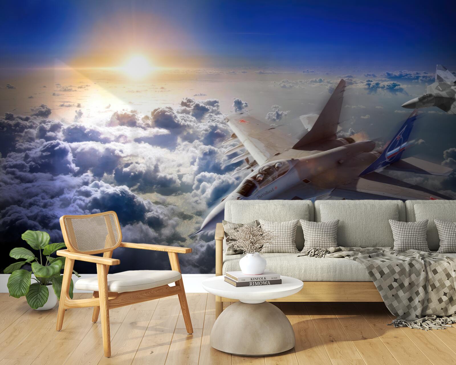 Fototapeten Kämpferflugzeuge fliegen durch die Wolken
