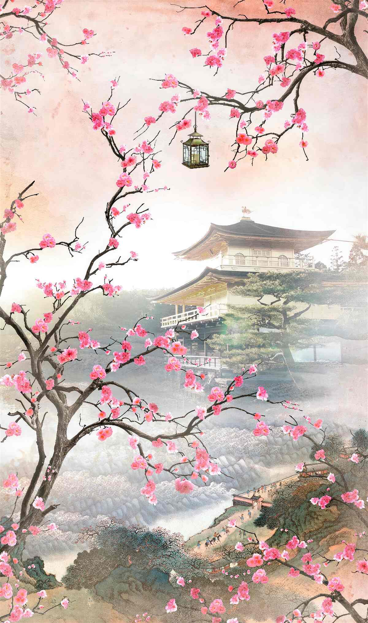 Fototapeten Sakura blüht in einer städtischen Umgebung