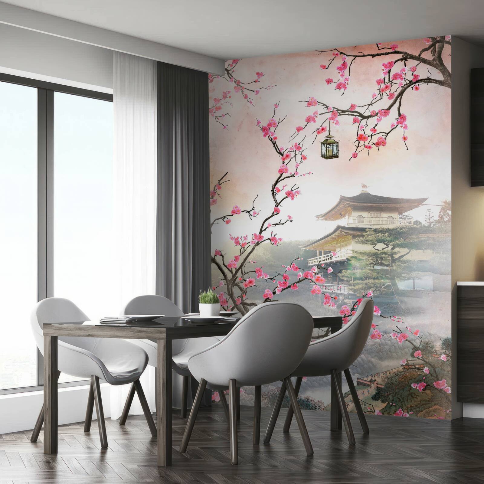 Fototapeten Sakura blüht in einer städtischen Umgebung