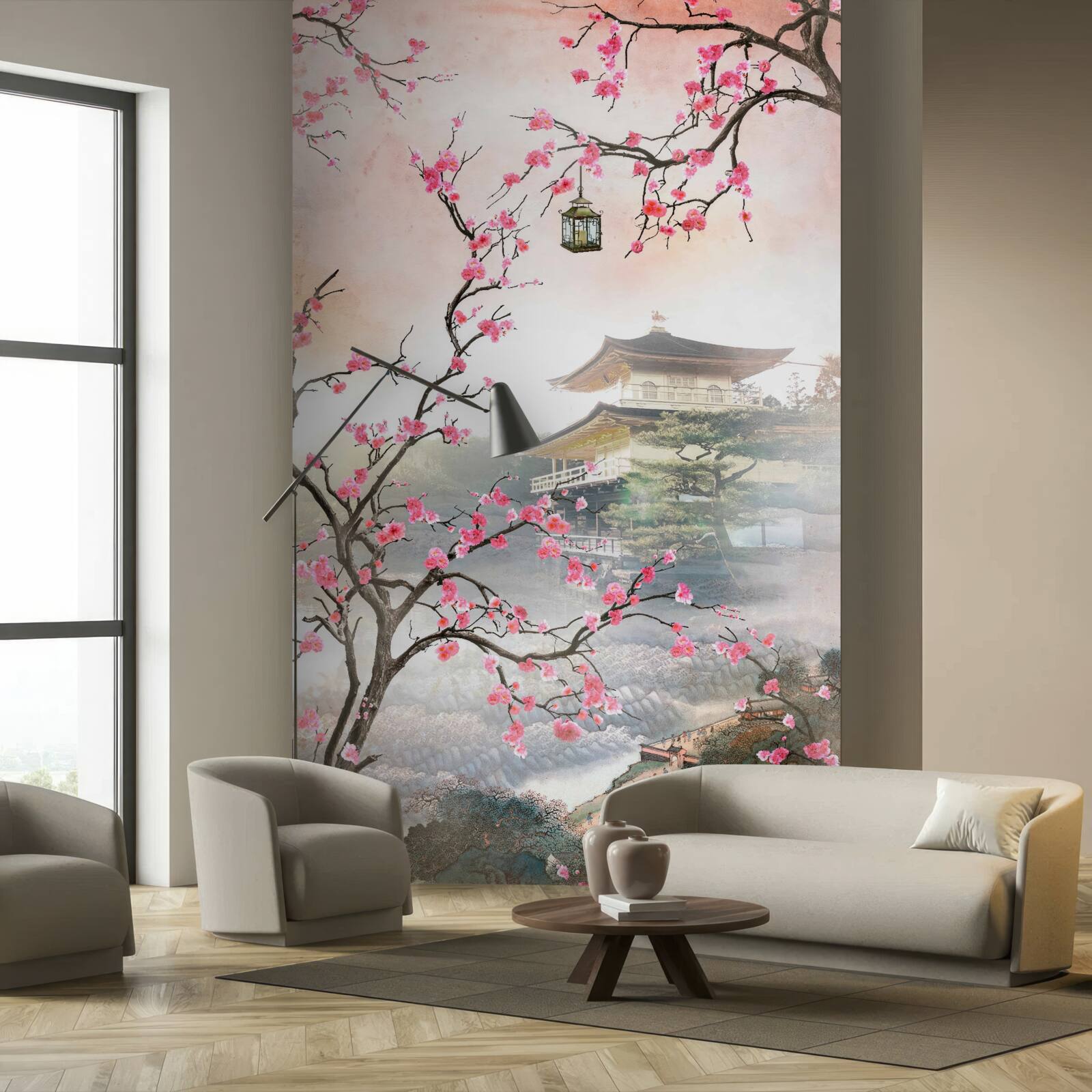 Fototapeten Sakura blüht in einer städtischen Umgebung