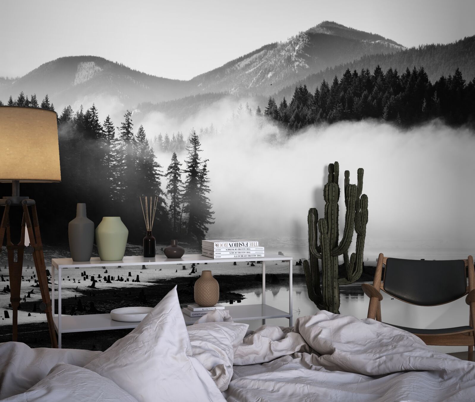Fototapeten Schneegipfel mit Nebel bedeckt