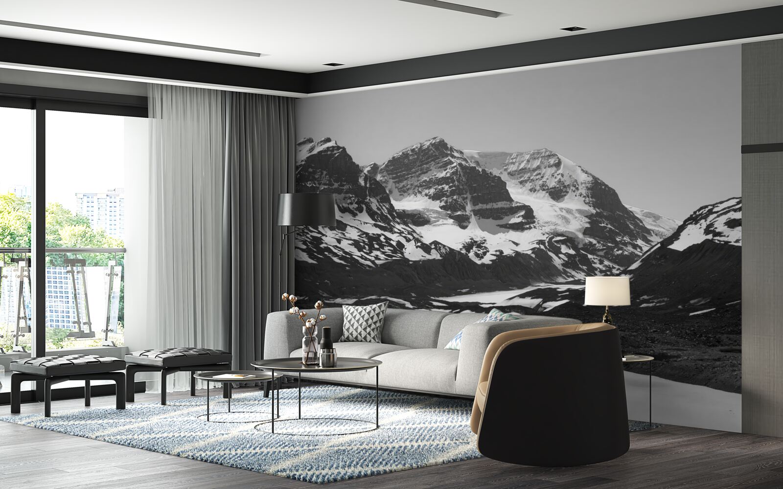 Fototapeten Bild der Berge in Schwarz und Weiß gemacht