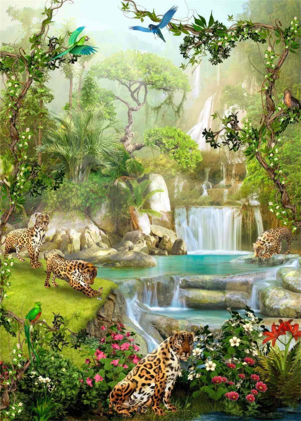 Fototapeten Es gibt Leoparden am Wasserfall