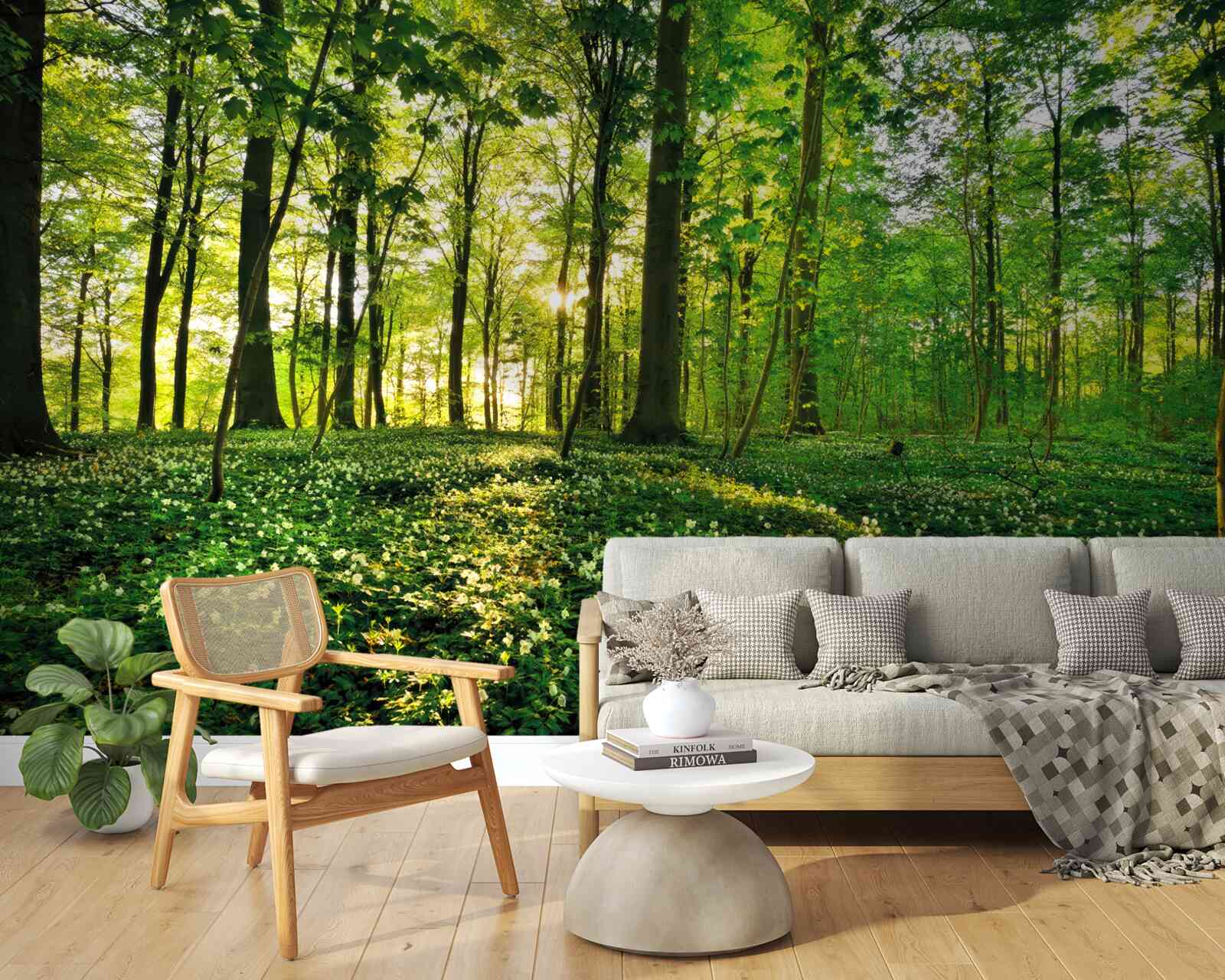 Fototapeten Glade in einem Wald mit Blumen bedeckt