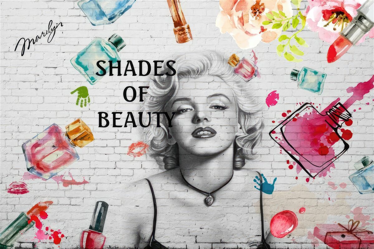 Fototapeten Monroe vor dem Hintergrund einer weißen Mauermauer