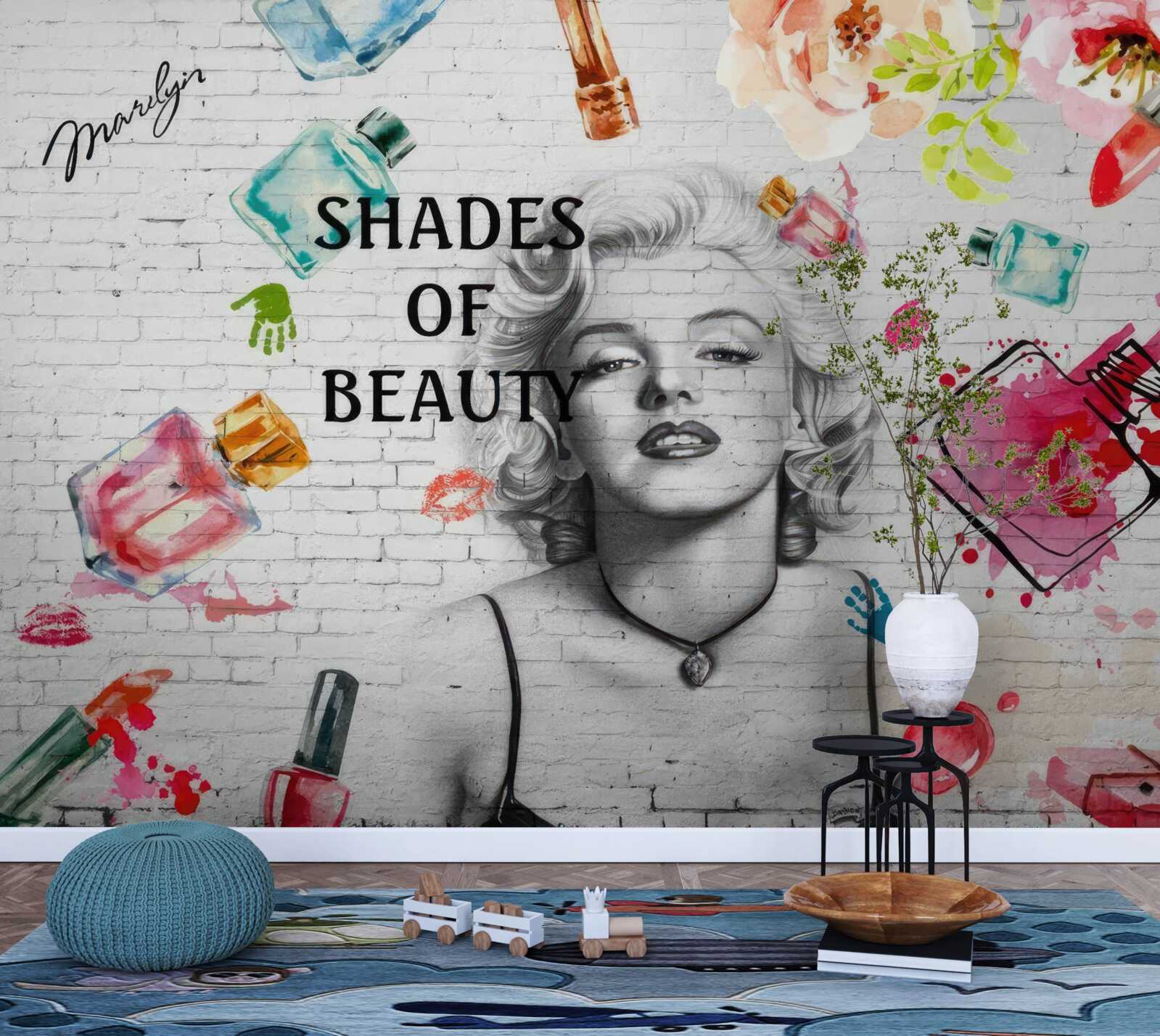 Fototapeten Monroe vor dem Hintergrund einer weißen Mauermauer