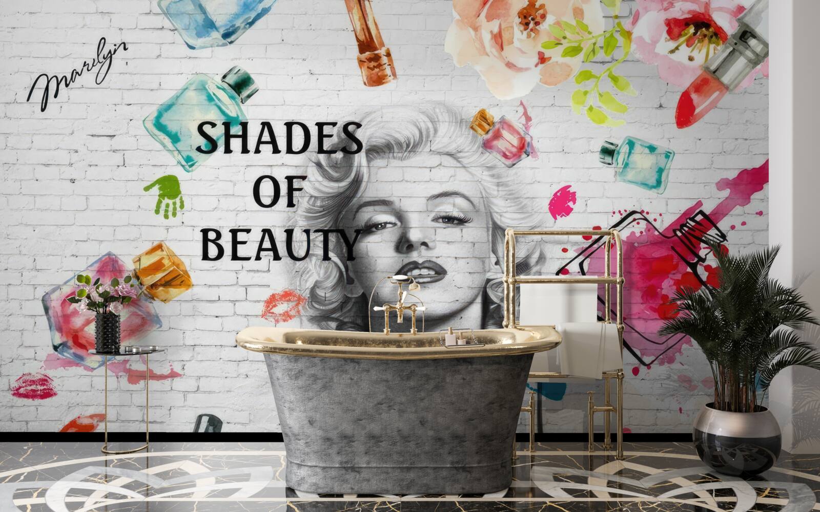 Fototapeten Monroe vor dem Hintergrund einer weißen Mauermauer