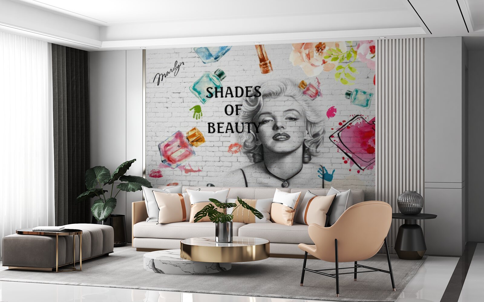 Fototapeten Monroe vor dem Hintergrund einer weißen Mauermauer