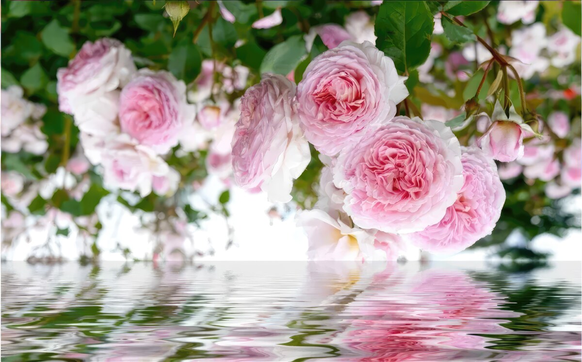 Fototapeten Rosa Rosen am Wasser