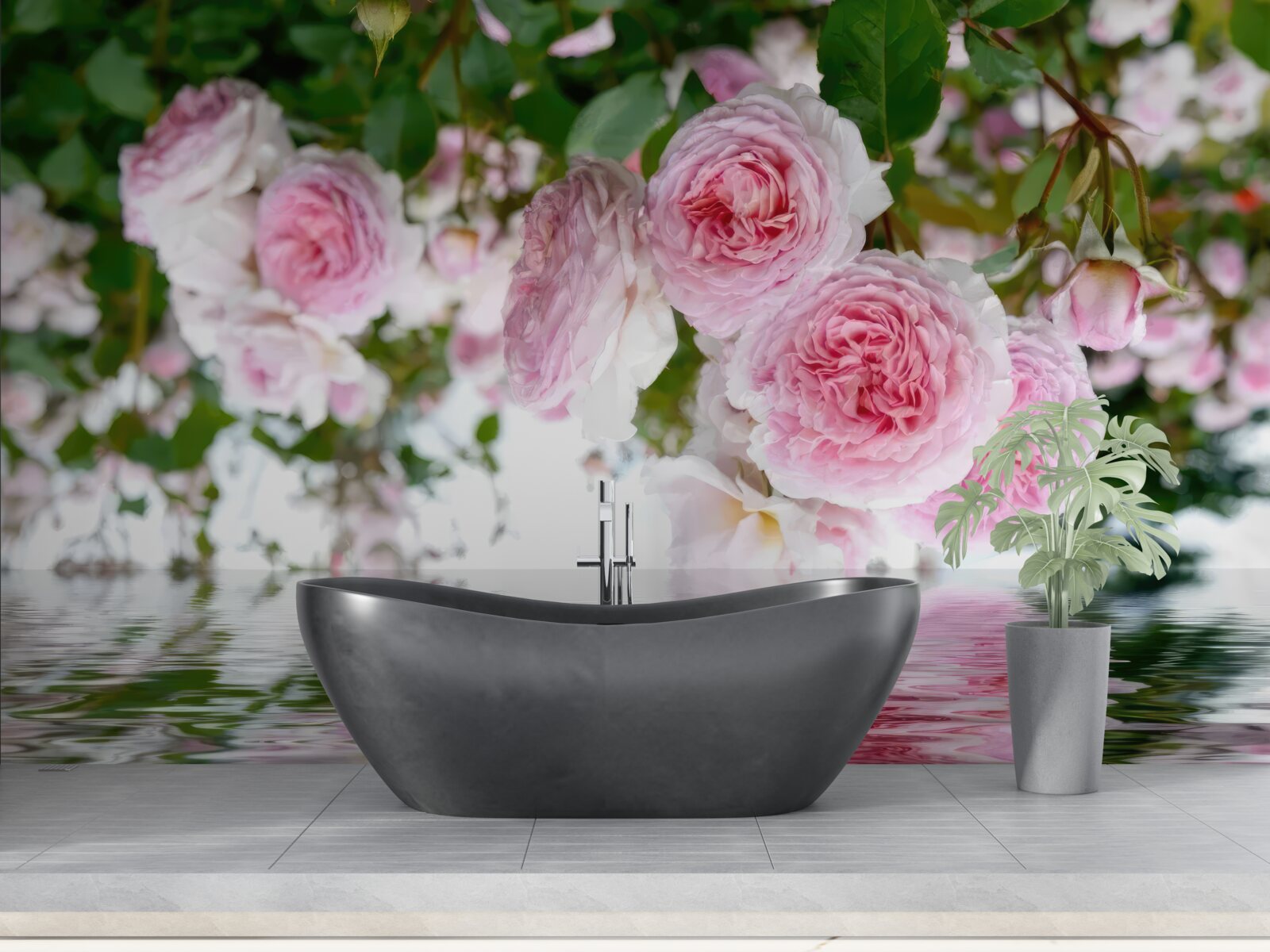 Fototapeten Rosa Rosen am Wasser