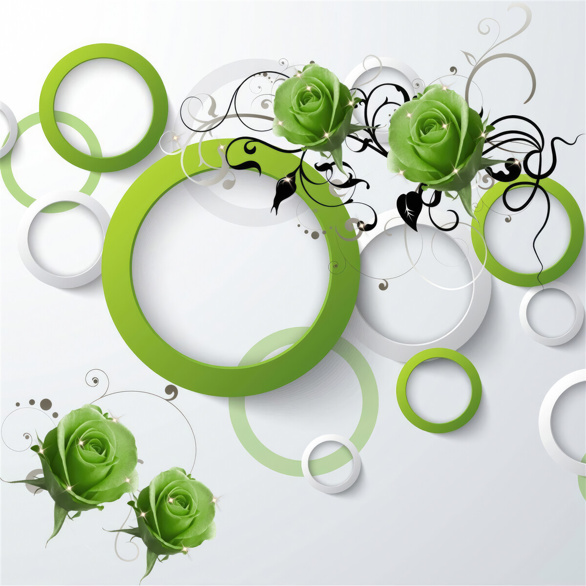 Fototapeten grüne Räder und Rosen
