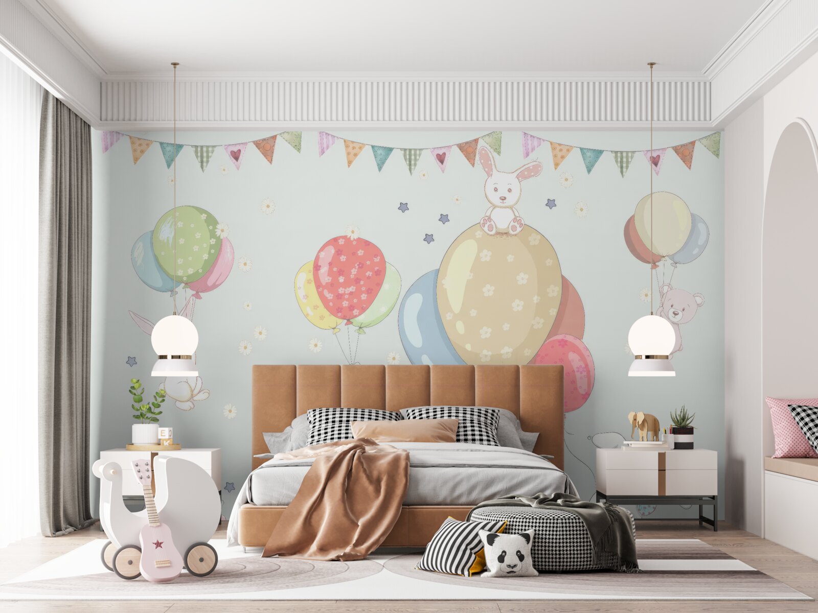Fototapeten Kaninchen und Bären mit Luftballons