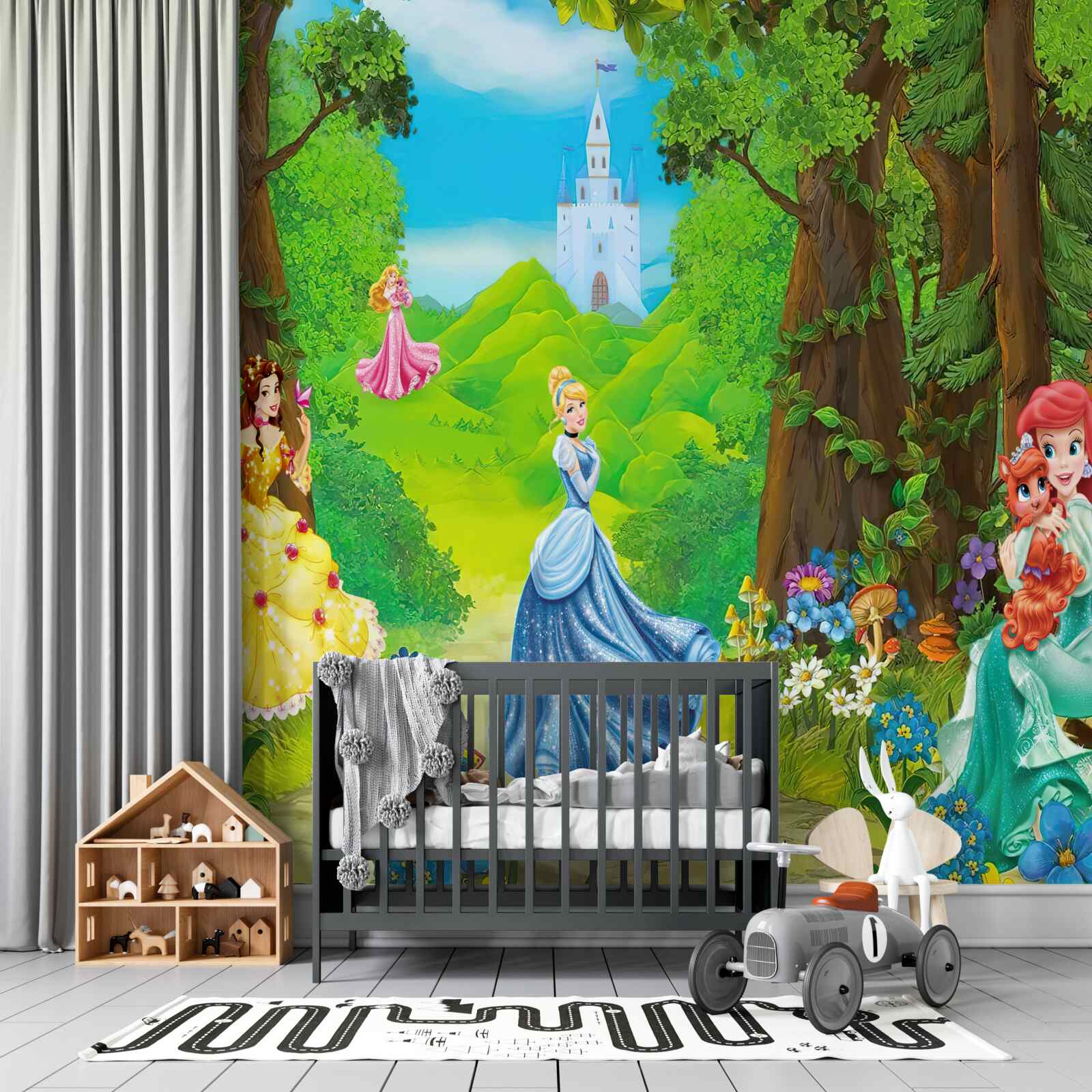 Fototapeten Disney -Cartoon -Prinzessinnen gehen im Wald