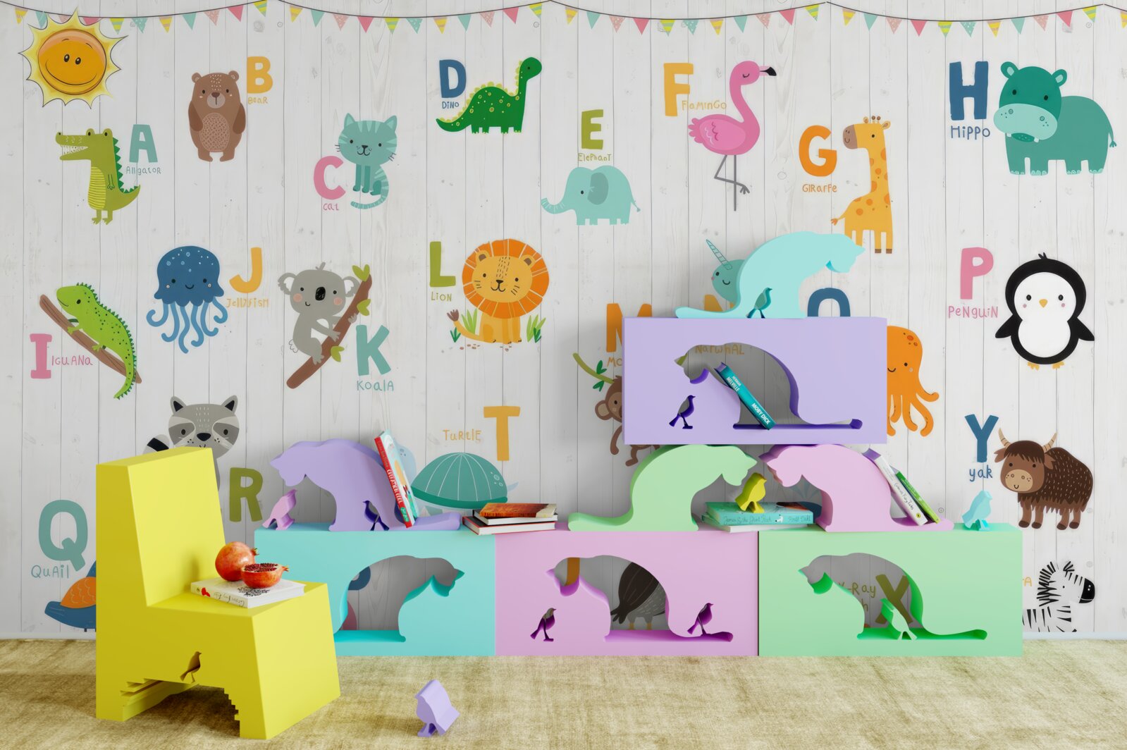 Fototapeten Alphabet mit tierischen Bildern