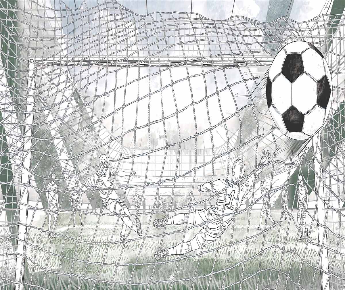 Fototapeten Die Konturen der Spieler auf dem Spielfeld