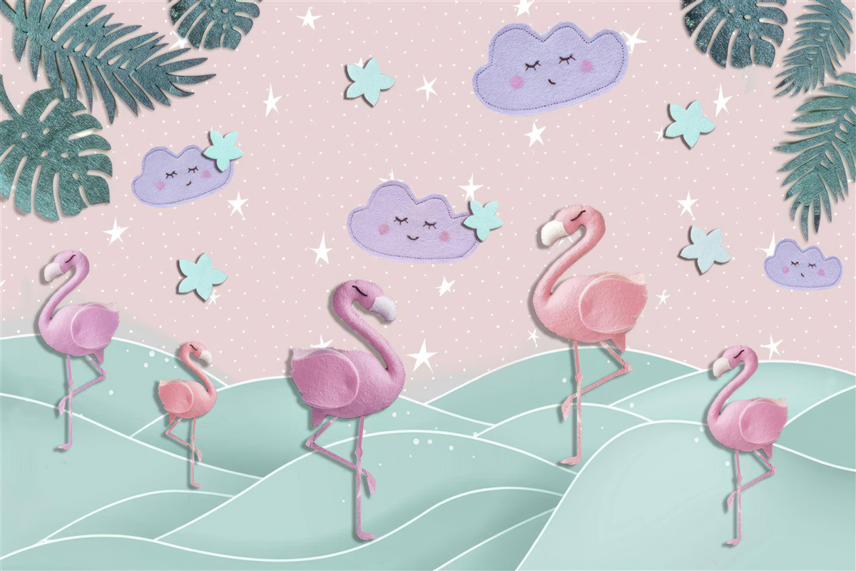 Fototapeten Rosa Flamingos Gleichgewicht auf einem Bein