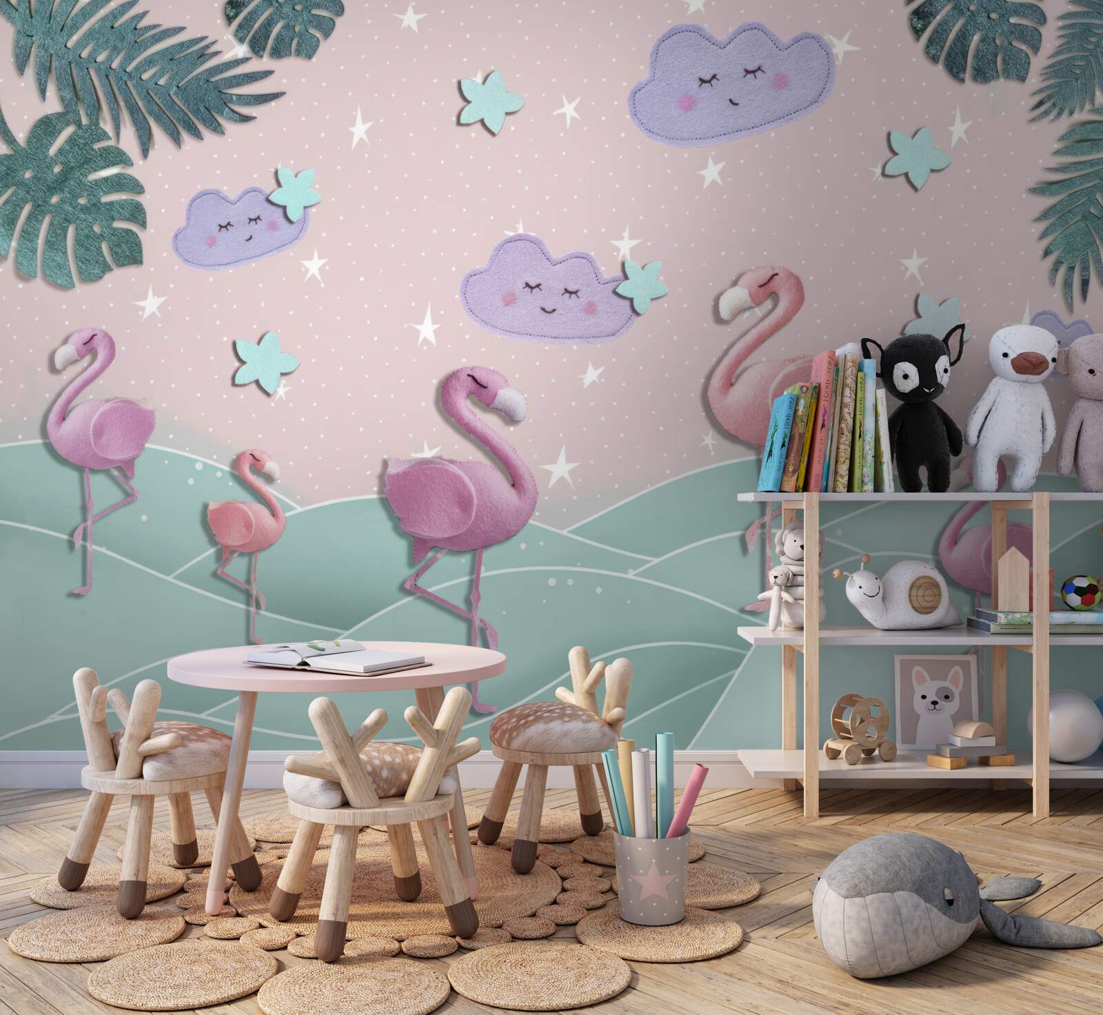 Fototapeten Rosa Flamingos Gleichgewicht auf einem Bein